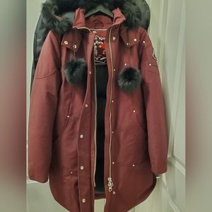 Moose Knuckles Stirling Parka Fur, Large Oxblood color with black fur